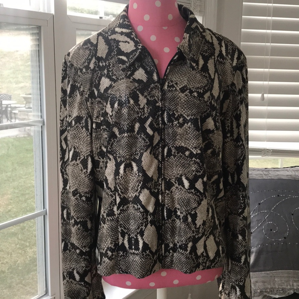 Snake Print Zip Up Collared Jacket Like New 14 - image 1